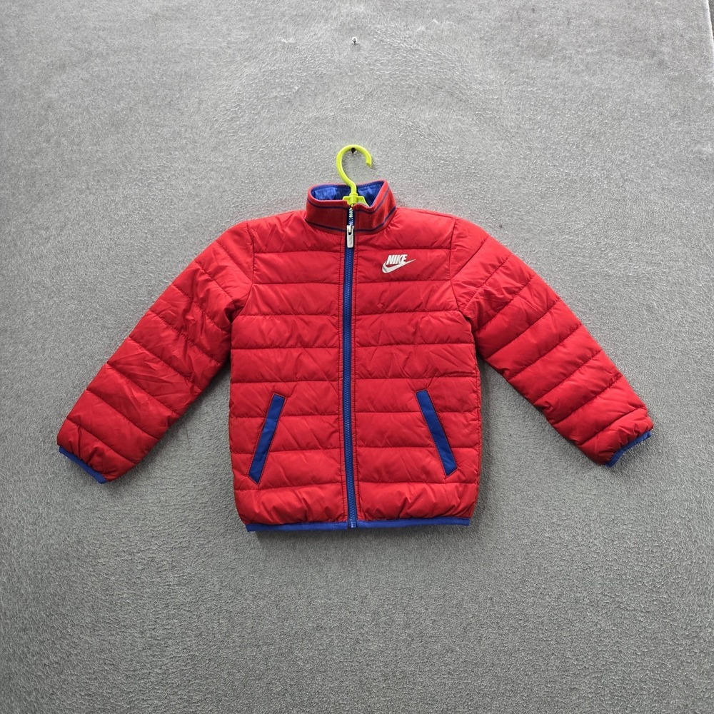 Nike Boys Jacket M Red Puffer Activewear‎ Zipper Long Sleeve